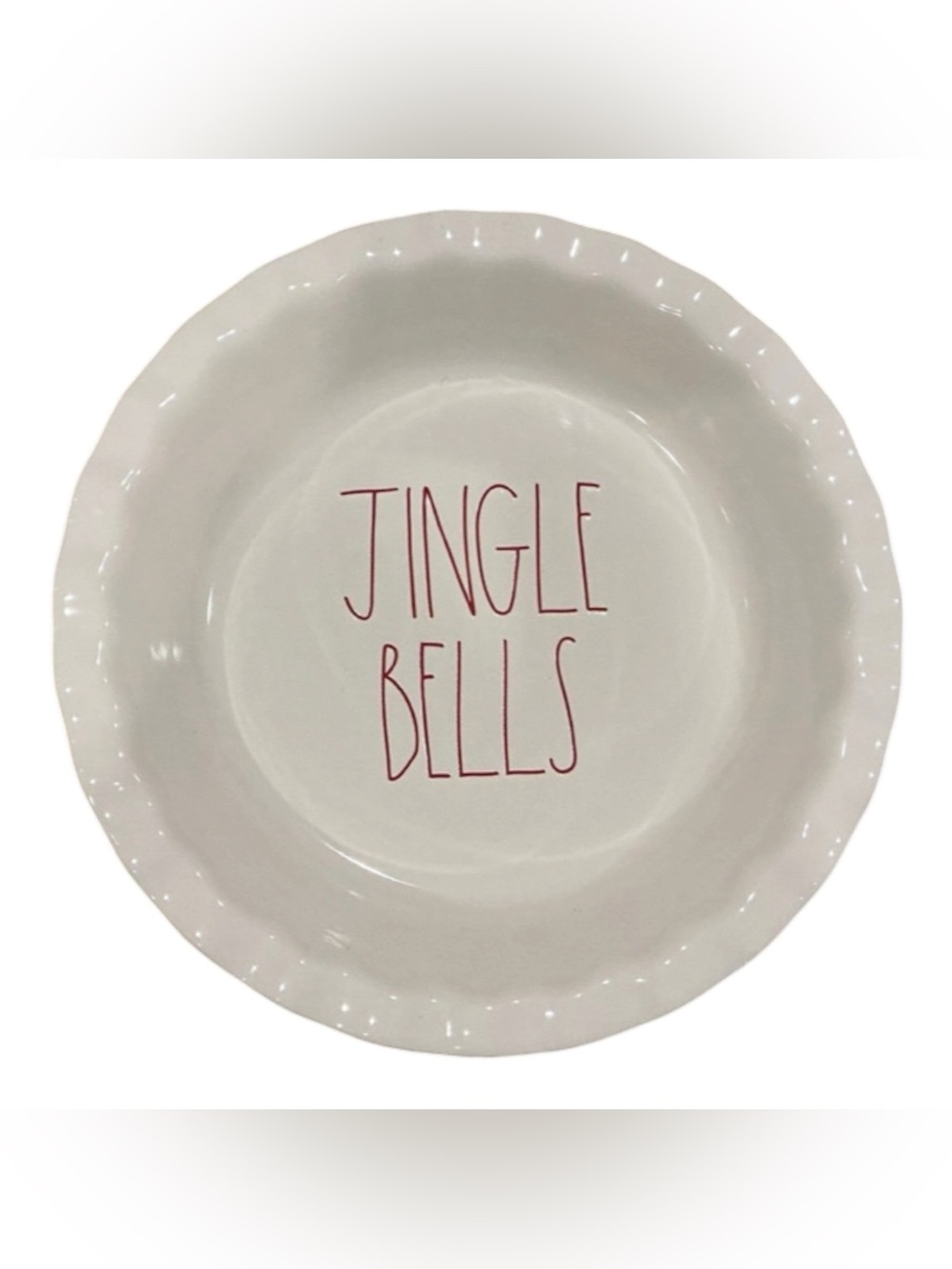 Rae Dunn Jingle Bells White Ceramic Holiday Pie Plate
